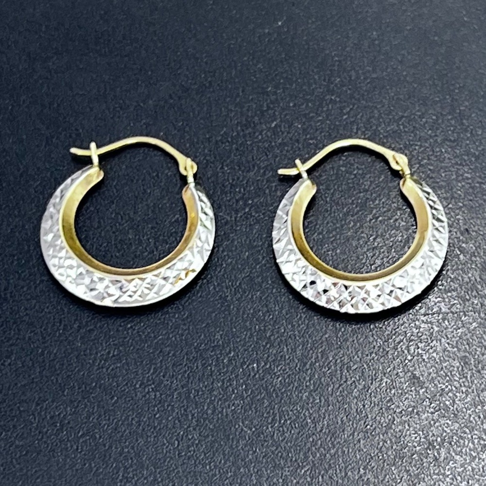 SLC 14K Gold Diamond Cut and Polished Two-Tone Graduated Hoop Earrings